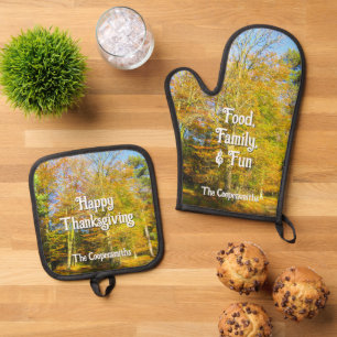 Herfst Bossen & Zonneschijn - Gepersonaliseerd Ovenwant & Pannenlap Set