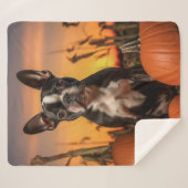 Herfst Boston Terrier Sherpa Deken (Voorkant (horizontaal))