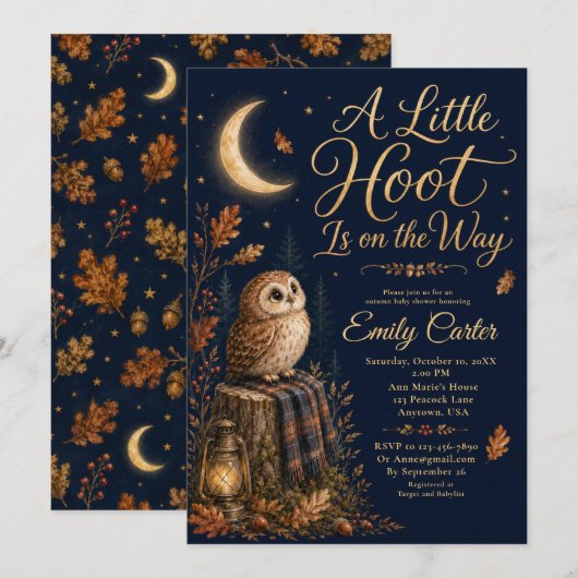 Herfst bosuil baby shower kaart (Voorkant / Achterkant)
