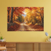Herfst bosweg olieverfschilderij canvas afdruk (Insitu (Woonkamer))