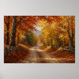 Herfst bosweg olieverfschilderij poster