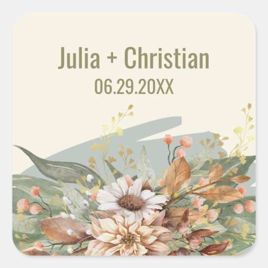 Herfst Botanical Wedding Sticker (groen) (Voorkant)