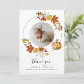 Herfst Botanicals Pompoen Baby shower Foto Bedankkaart (Staand voorkant)