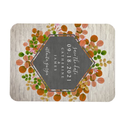 Herfst Botanische Baksteen Bruiloft Save The Date Magneet (Horizontaal)