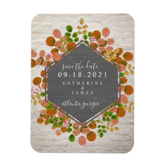 Herfst Botanische Baksteen Bruiloft Save The Date Magneet (Verticaal)