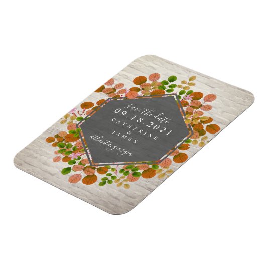 Herfst Botanische Baksteen Bruiloft Save The Date Magneet (Linkerzijde)