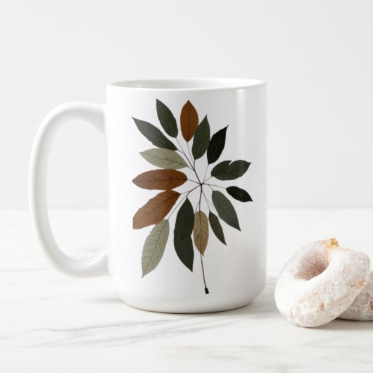 Herfst Botanische Blad Kunst Koffiemok (Met donut)