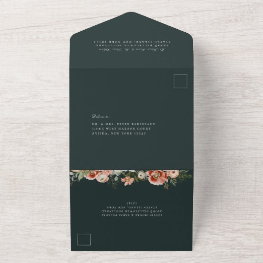 Herfst Botanische Bloemen Smaragd Groene Bruiloft All In One Uitnodiging (Buitenkant)