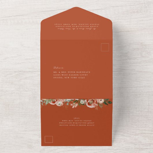 Herfst Botanische Bloemen Terracotta Sinaasappel B All In One Uitnodiging (Buitenkant)