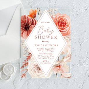 Herfst Botanische Boho Bloemige Neutrale Baby Show Acryl Uitnodigingen