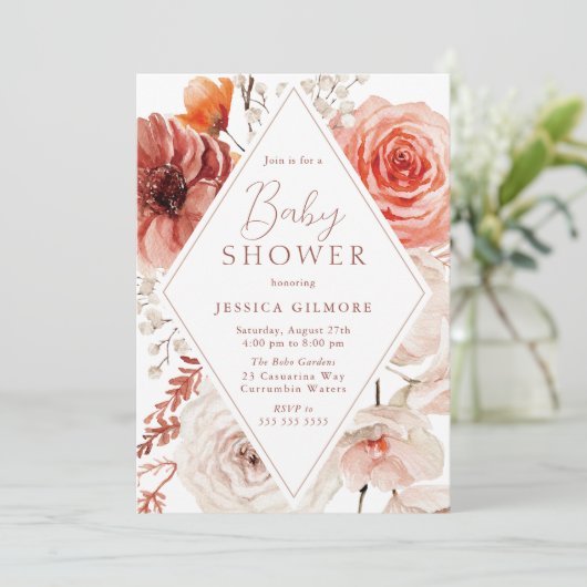 Herfst Botanische Boho Floral Neutraal Baby shower Kaart (Staand voorkant)