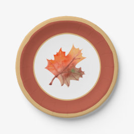 Herfst Botanische esdoornbladeren & Terracotta Str Papieren Bordje
