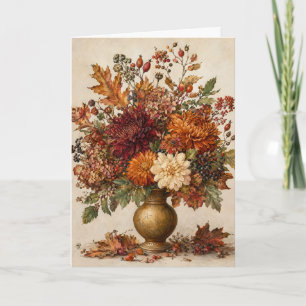 Herfst Botanische Groet Herfst Bloemenvase Vintage Kaart