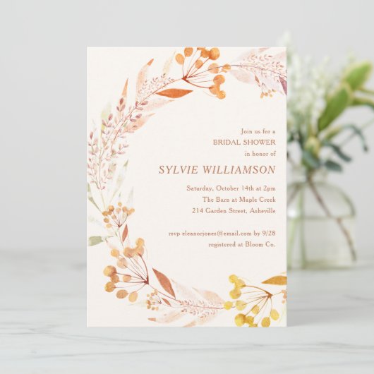 Herfst botanische krans bruiloft feest Boho roest Kaart (Staand voorkant)