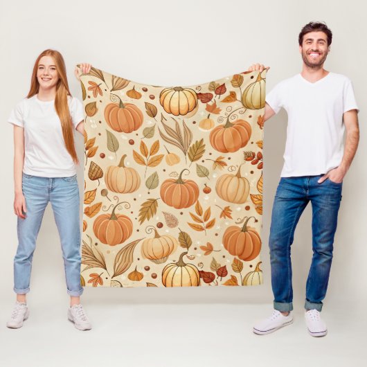 Herfst Botanische Pompoen Wingerd Patroon Fleece Deken (In situ)