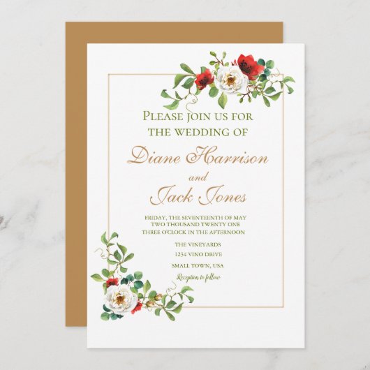 Herfst Botanische Waterverf bruiloft Kaart (Voorkant / Achterkant)