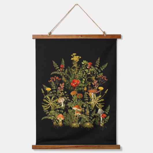 Herfst  Botanische Wildbloemen Paddenstoelen Hangend Wandkleed (Voorkant)
