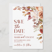 Herfst Bourgogne Bloemen Bloemen Bruiloft Save The Kaart (Voorkant)