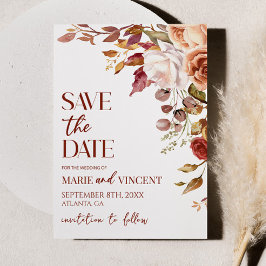 Herfst Bourgogne Bloemen Bloemen Bruiloft Save The Kaart