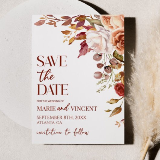 Herfst Bourgogne Bloemen Bloemen Bruiloft Save The Kaart