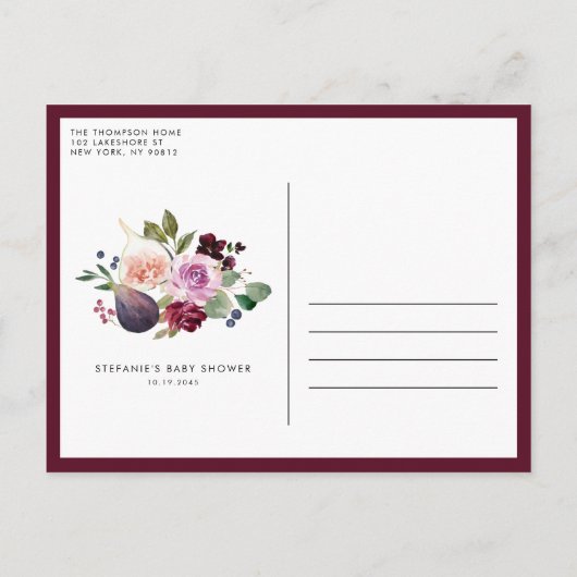 Herfst Bourgogne Bloemen en Vijgen Herfst Baby Bru Uitnodiging Briefkaart (Achterkant)