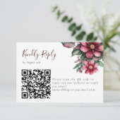 Herfst Bourgogne Bruiloft QR Code Bloemen RSVP Kaartje (Staand voorkant)