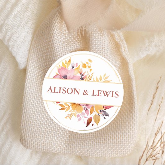 Herfst Bourgogne Foliage Wedding Ronde Sticker