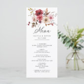 Herfst Bourgogne Maroon Roze Rustieke Bloemen Huwe Menu (Staand voorkant)