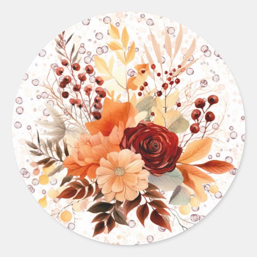Herfst Bourgogne Sinaasappel Alcohol Inkt Bloemen  Ronde Sticker (Voorkant)