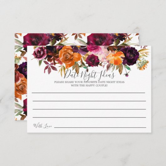 Herfst Bourgogne Sinaasappel Bloemen Datum Nacht I Kaart (Voorkant / Achterkant)