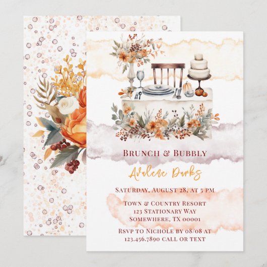 Herfst Bourgogne Sinaasappel Bloemen Tafel Brunch Kaart (Voorkant / Achterkant)