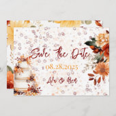 Herfst Bourgogne Sinaasappel Floral Save the Date Kaart (Voorkant / Achterkant)