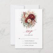 Herfst Bourgondië Bloem Boho Groene RSVP Kaart (Voorkant)