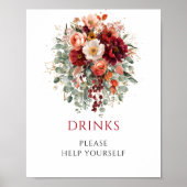 Herfst Bourgondië Bloemen Dranken Bruiloft Tafelbl Poster (Voorkant)