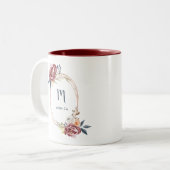 Herfst Bourgondië Bloemen en Roos Goud | Monogram Tweekleurige Koffiemok (Voorkant links)