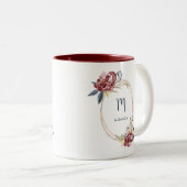 Herfst Bourgondië Bloemen en Roos Goud | Monogram Tweekleurige Koffiemok (Voorkant rechts)