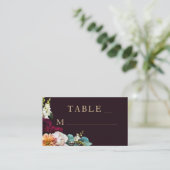 Herfst Bourgondië Bloemen Goud Typografie Huwelijk Plaatskaartje (Staand voorkant)