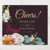 Herfst Bourgondië Bloemen Gouden Script Hoera! Bru Sparkling Wijnetiket (Enkel label)