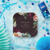 Herfst Bourgondië Bloemen Gouden Script Trouwen Papieren Bordje (Feest)