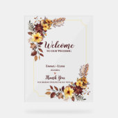 Herfst Bourgondië Bloemen Rustiek Welkom op onze b Acryl Bord (Voorkant)