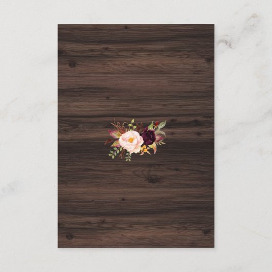 Herfst Bourgondië Bloemen Wijnvat Trouwdetails Informatiekaartje (Achterkant)