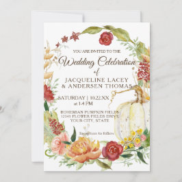 Herfst Bourgondië Bloemen Witte Pompoen Krans Brui Kaart