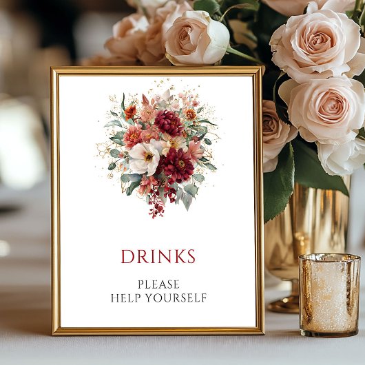Herfst Bourgondië Bloemendranks Wedding Tafelmodel Poster