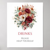 Herfst Bourgondië Bloemendranks Wedding Tafelmodel Poster (Voorkant)