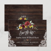 Herfst Bourgondië Bloemenzonnebloemen Houten Kant  Save The Date (Voorkant / Achterkant)