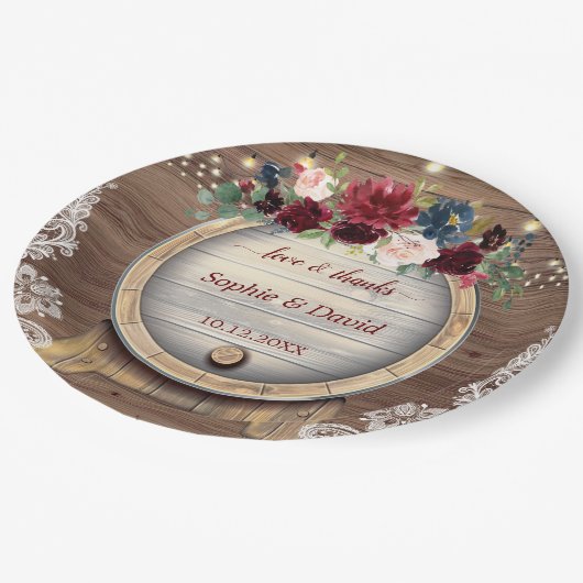 Herfst Bourgondië Bloemige Wijnvat Wijngaard Bruil Papieren Bordje (Gekanteld)