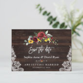 Herfst Bourgondië Bloemige Zonnebloemen Houten Kan Save The Date (Staand voorkant)