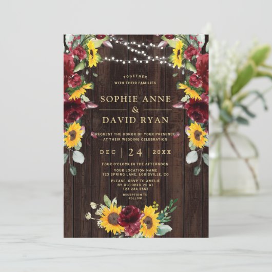 Herfst Bourgondië Bloemige Zonnebloemen Houten Sch Kaart (Staand voorkant)