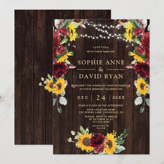 Herfst Bourgondië Bloemige Zonnebloemen Houten Sch Kaart (Voorkant / Achterkant)