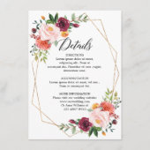 Herfst Bourgondië Blush Bloemige geometrische Deta Informatiekaartje (Voorkant)
